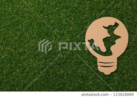 Decorative paper light bulb on the grass 113028060
