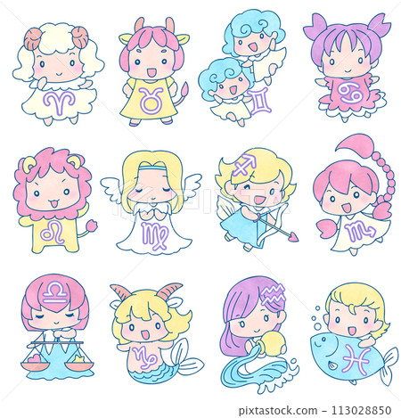 Deformed character zodiac sign set Deformed character zodiac sign set 113028850