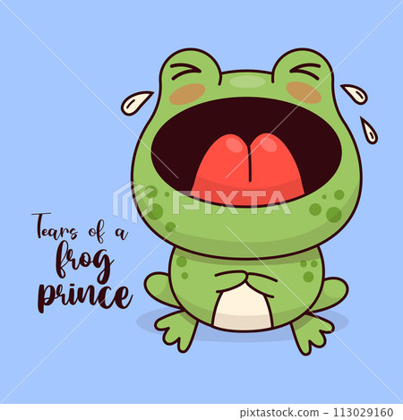 Poor crying frog. Funny cartoon animal kawaii character. Vector illustration. Kids collection. 113029160