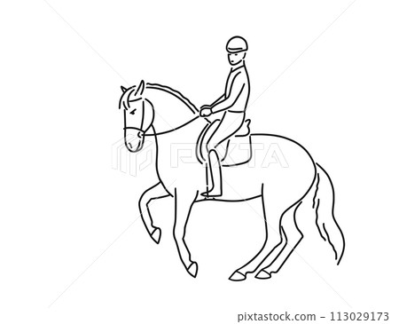 Horse dressage with rider in a gallop pirouette 113029173