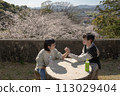 Arm wrestling under the cherry blossoms 113029404