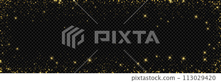 Gold light glitter rectangle border frame background. Magic stars shine with golden dust glow. On transparent background as a png, vector sparkle effect Gold light glitter rectangle border frame background. Magic stars shine with golden dust glow. On transparent background as a png, vector sparkle effect 113029420