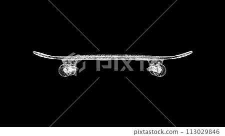3D Skateboard on black background. Sport Health concept. Sports Equipment. Business advertising backdrop. For title, text, presentation. 3d animation 113029846