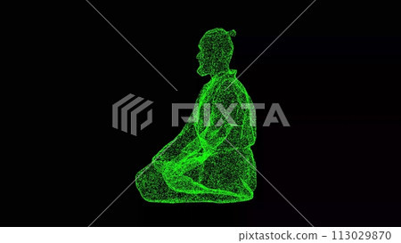 3D Sensei on black background. Warrior and Honor concept. Oriental warrior. Business advertising backdrop. For title, text, presentation. 3d animation 3D Sensei on black background. Warrior and Honor concept. Oriental warrior. Business advertising backdrop. For title, text, presentation. 3d animation 113029870