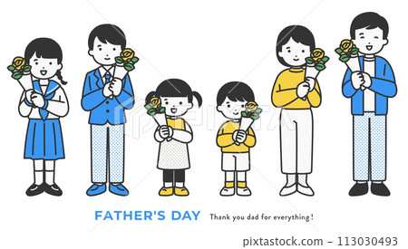 Illustration material of a person holding a yellow rose for Father's Day Illustration material of a person holding a yellow rose for Father's Day 113030493