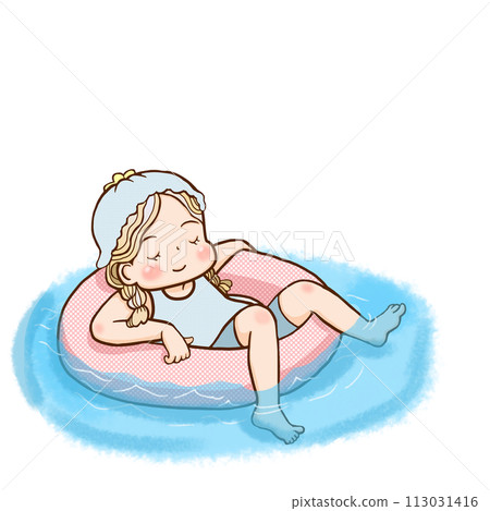 女孩在水面上玩浮子 女孩在水面上玩浮子 113031416