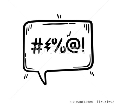 Hate angry talk, comic swear speech bubble. Aggressive expletive curse. Vector monochrome dialogue cloud with typographic signs, conveying the intensity to the verbal expression, rude, dirty comment 113031692