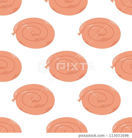 Rolled sausage for grilling seamless pattern vector graphics Rolled sausage for grilling seamless pattern vector graphics 113031696