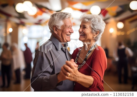 senior couple looking out of city map 113032158