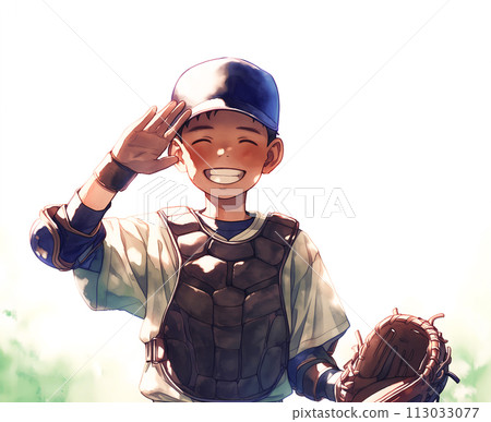 青年棒球捕手微笑敬禮 113033077