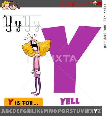 letter Y from alphabet with cartoon illustration of yell phrase 113033133