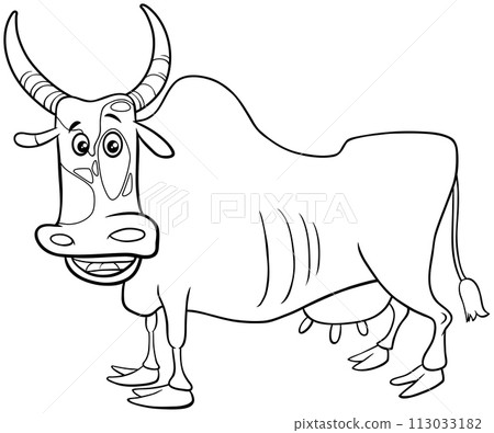 zebu cow farm animal character cartoon illustration coloring page 113033182