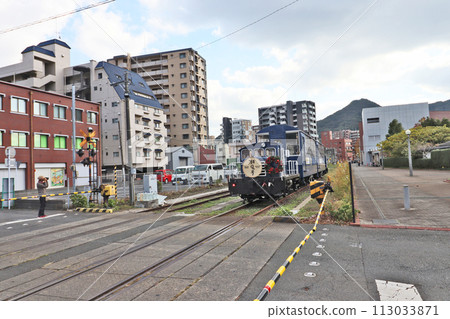 Popular sightseeing spot in Kitakyushu City Moji Port sightseeing train Shiokaze Popular sightseeing spot in Kitakyushu City Moji Port sightseeing train Shiokaze 113033871