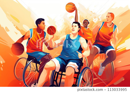 Athletes in wheelchairs playing basketball 113033995