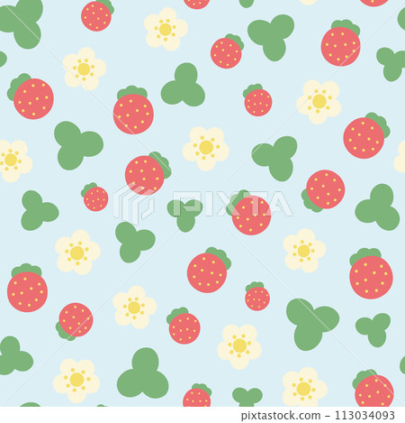 可愛的草莓無縫圖案淺藍色 113034093