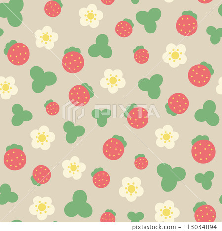 可愛的草莓無縫圖案棕色 113034094