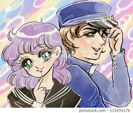 青春浪漫喜劇風格70年代少女漫畫封面插畫 青春浪漫喜劇風格70年代少女漫畫封面插畫 113034176