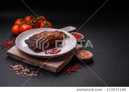 Delicious smoked meat pork or chicken with salt, spices and herbs 113035186