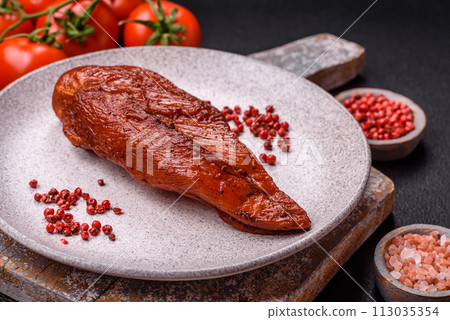 Delicious smoked meat chicken breast with salt, spices and herbs Delicious smoked meat chicken breast with salt, spices and herbs 113035354