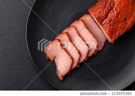 Delicious smoked meat chicken breast with salt, spices and herbs 113035365