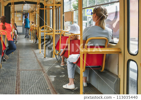 Vintage old historical tramway with the passengers 113035440