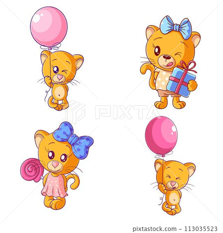 Cute lioness with balloon, hand drawn style set 113035523