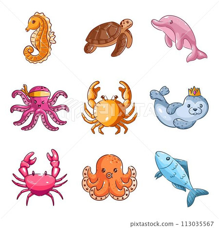 A pack of marine life images, hand-drawn style set 113035567