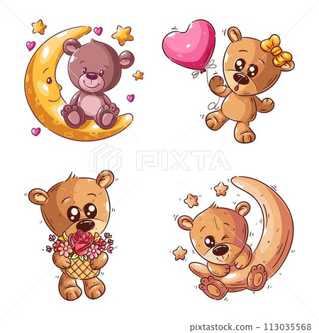Cute bear on the moon, hand drawn style set 113035568