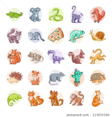 Cute wild animal design, hand drawn style set Cute wild animal design, hand drawn style set 113035580