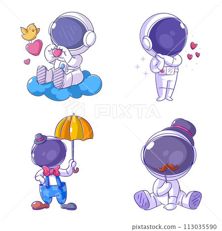 Cute astronaut feeling love, cartoon style set 113035590