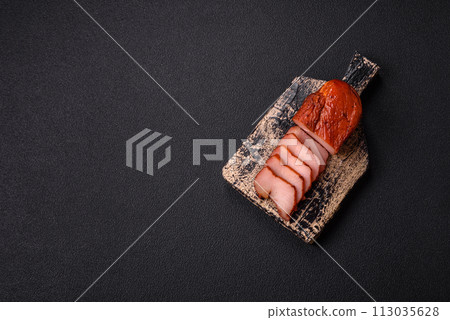 Delicious smoked meat chicken breast with salt, spices and herbs 113035628