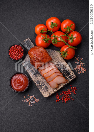 Delicious smoked meat chicken breast with salt, spices and herbs Delicious smoked meat chicken breast with salt, spices and herbs 113035639