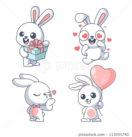 Cute rabbits in love, cartoon style set 113035740