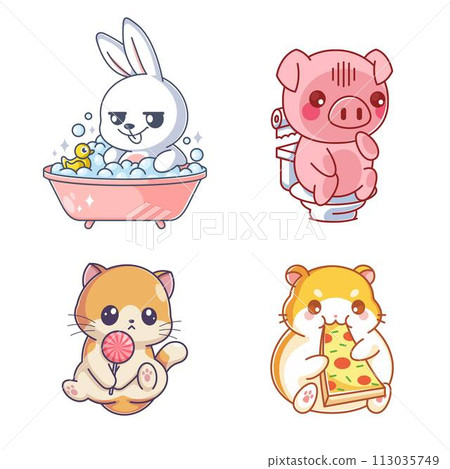 Four cute animals, cartoon style set 113035749