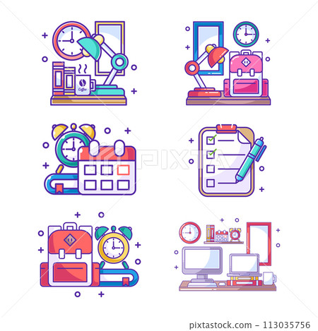 Cartoon style work desk 6 set Cartoon style work desk 6 set 113035756