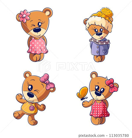 Cute bear feeling happy, hand drawn style set 113035780