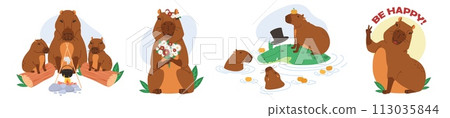 Cute capybara animal characters set with different activities 113035844
