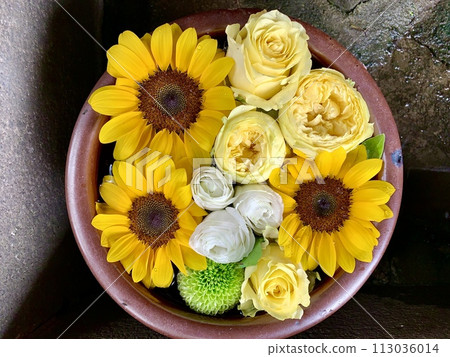June flower wash (sunflowers, roses, ping pong mums) <Sugou Shrine/Okazaki City, Aichi Prefecture> 113036014