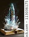 A 3D model of a fantastical rocket crafted from elemental crystals 113036175