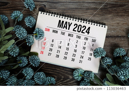 May 2024 monthly calendar with flower bouquet decoration on wooden background May 2024 monthly calendar with flower bouquet decoration on wooden background 113036463
