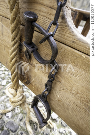 Detail of an ancient medieval torture instrument, history Detail of an ancient medieval torture instrument, history 113036577