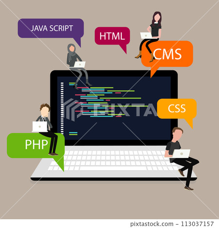 programming in laptop screen PHP HTML CSS 113037157