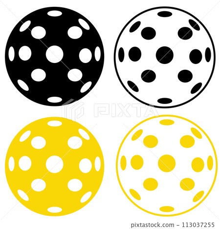 Ball pickleball black set icon. Ball pickleball black sign. Pickleball wiffle ball symbol. flat style. Ball pickleball black set icon. Ball pickleball black sign. Pickleball wiffle ball symbol. flat style. 113037255