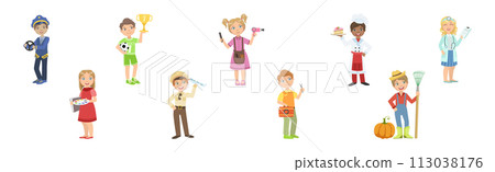 Little Boy and Girl Character in Professional Uniform Vector Set 113038176