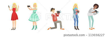 People Character Take Selfie and Pose for Photo Vector Set People Character Take Selfie and Pose for Photo Vector Set 113038227