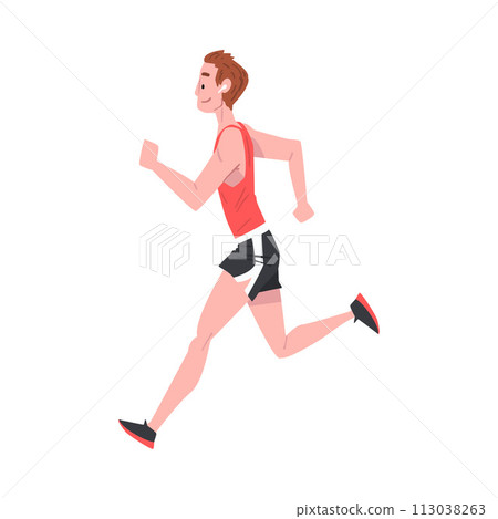 Young Man Running Wearing Sports Uniform, Active and Healthy Lifestyle, Morning Jogging Cartoon Style Vector Illustration Young Man Running Wearing Sports Uniform, Active and Healthy Lifestyle, Morning Jogging Cartoon Style Vector Illustration 113038263