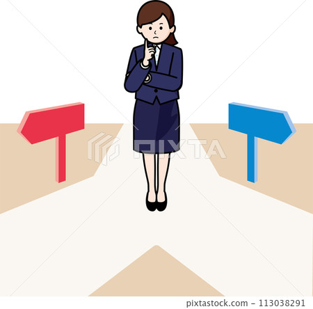 一個穿著西裝的女人站在十字路口 113038291