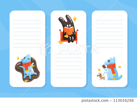 Notebook Page with Cute Funny Monsters, Agenda, Planner, Checklist and Other Stationeries Printable Templates Set Cartoon Vector Illustration 113038298