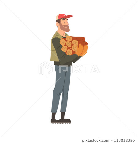 Man Forest Ranger Holding Bundle of Firewood, National Park Service Employee Character at Work Cartoon Style Vector Illustration Man Forest Ranger Holding Bundle of Firewood, National Park Service Employee Character at Work Cartoon Style Vector Illustration 113038380