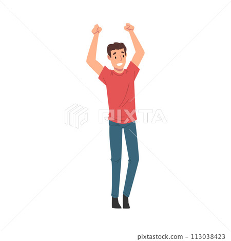 Young Cheerful Man Singing Along with Performers at Concert Vector Illustration 113038423